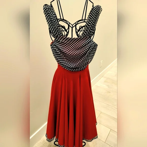 fitted lace wedding dress Lily Rockabilly Polka Dot Off Shoulder Swing Dress In Black & Red – Cherry  Vintage Chichester main image 0